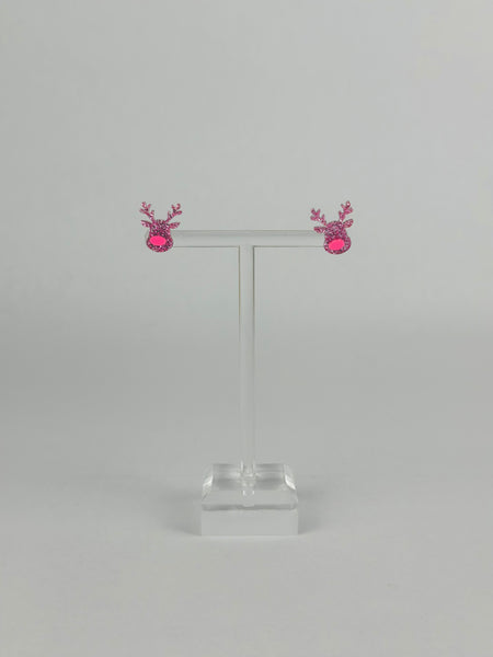 Pink Reindeer Studs