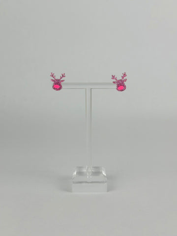 Pink Reindeer Studs