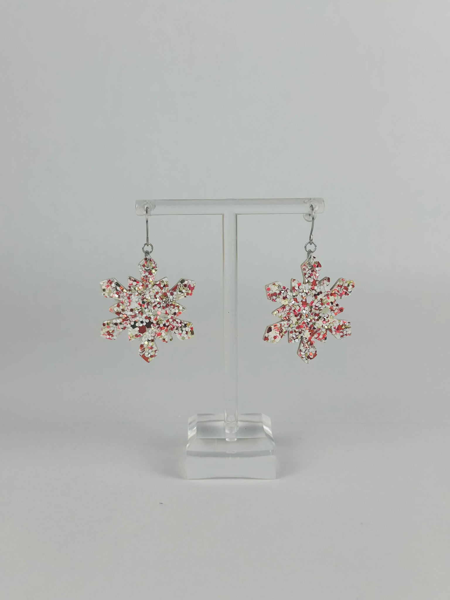 Red & White Sparkled SnowFlake Earrings