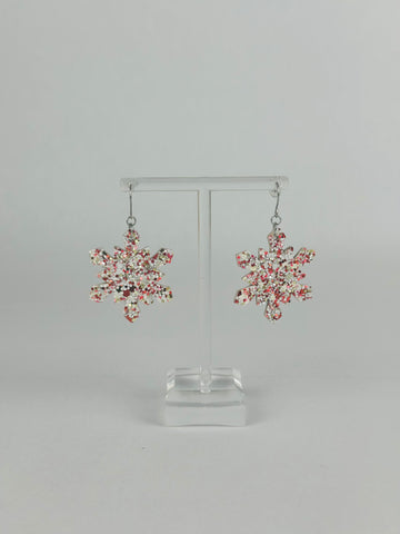 Red & White Sparkled SnowFlake Earrings