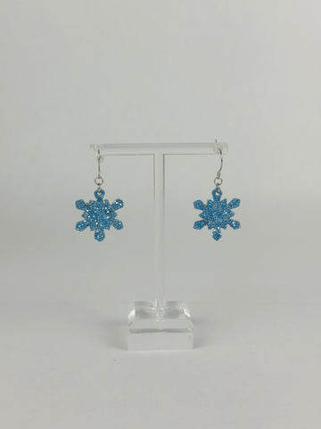 Blue Sparkly SnowFlake Earrings