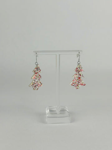 Red & White Sparkly Christmas Tree Earrings