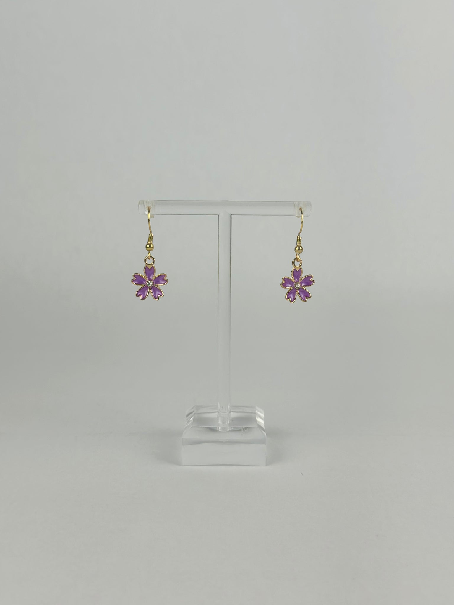 Purple Crystal Flower Earrings