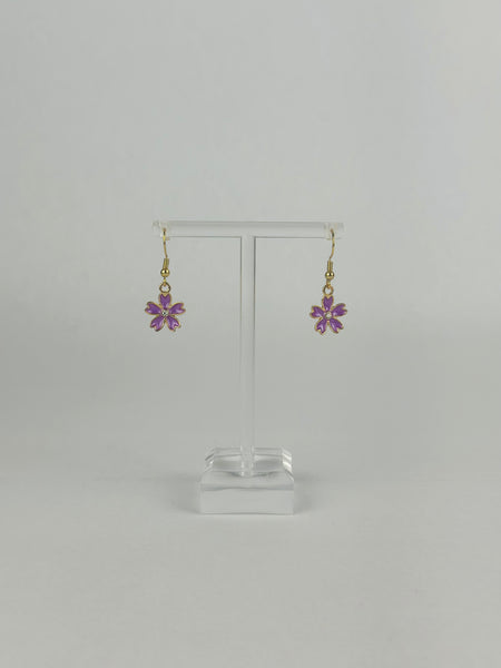 Purple Crystal Flower Earrings