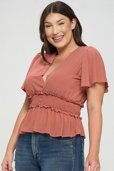 Kaia Smocked Top - Mauve