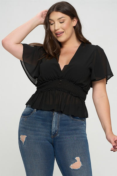 Kaia Smocked Top - Black